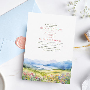 Mountains and Wildflowers Landscape Wedding Invitation