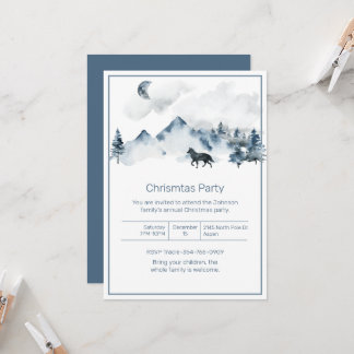 Mountains and Wolf Christmas Party Invitation