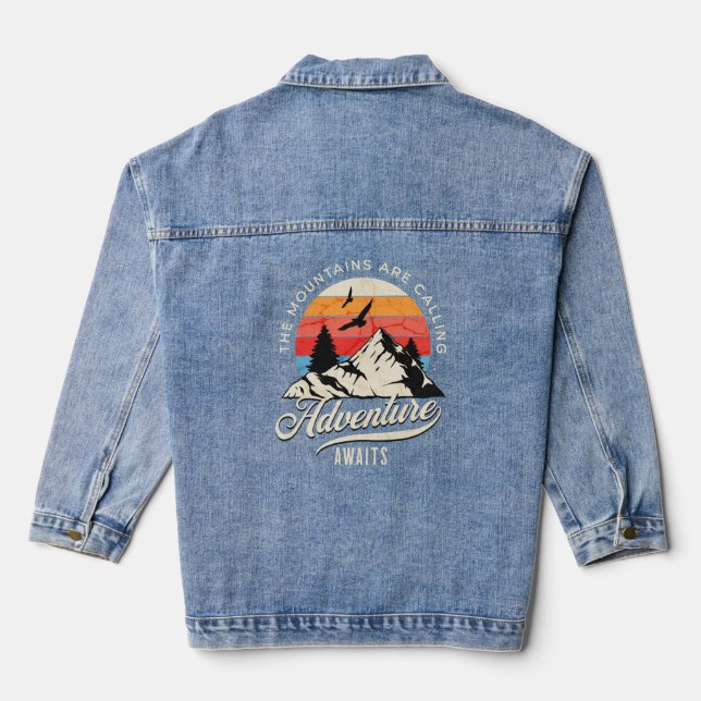 Mountains Are Calling Adventure Awaits Denim Jacket (Back)