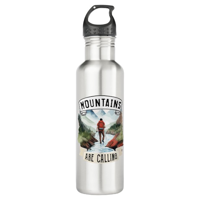 Mountains are Calling Adventure Hiking Camping Stainless Steel Water Bottle (Front)