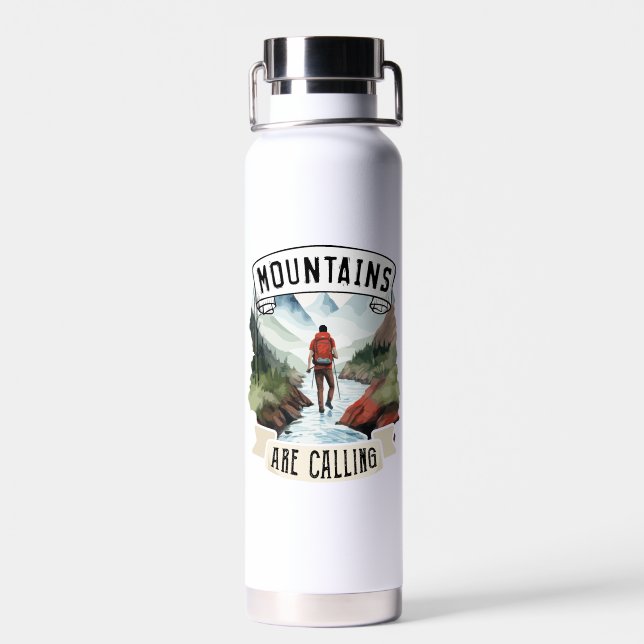 Mountains are Calling Adventure Hiking Camping Water Bottle (Back)