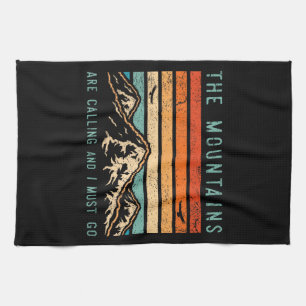 Mountains are Calling & I Must Go Retro Vintage 80 Kitchen Towel