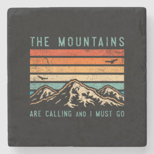 Mountains are Calling & I Must Go Retro Vintage 80 Stone Coaster