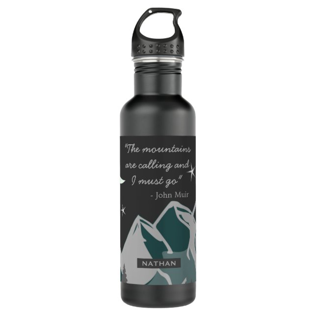 Mountains Are Calling Quote Night Landscape Stainless Steel Water Bottle (Front)