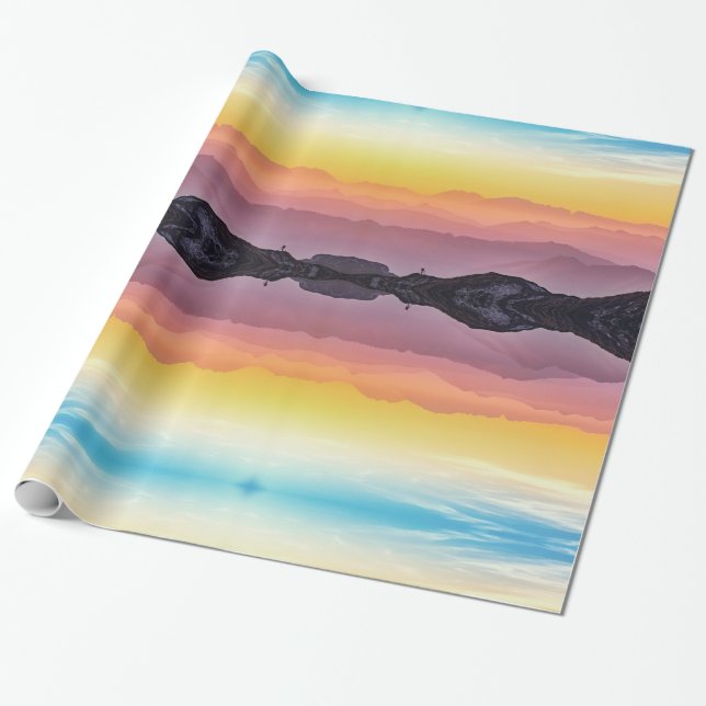 Mountains at sunset, sky above and below wrapping paper (Unrolled)