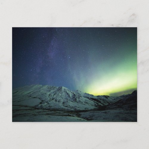 Mountains  Aurora Borealis  Milky Way Alaska Postcard