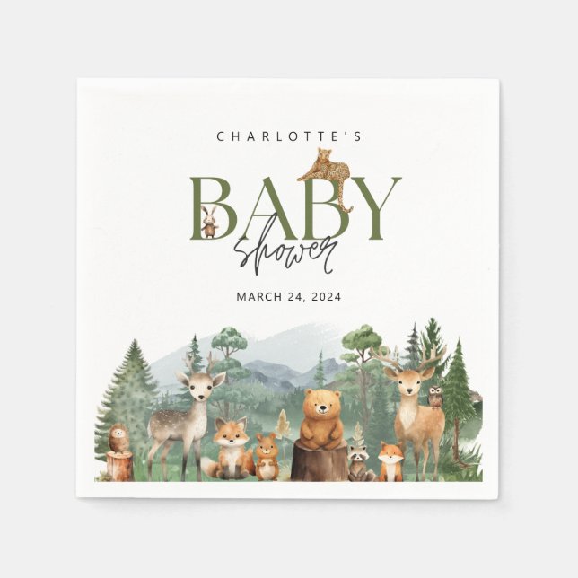 Mountains Baby Shower | Greenery event Napkins (Front)