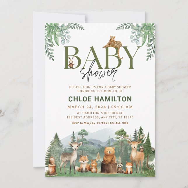 Mountains Baby Shower Invitation | Greenery event (Front)