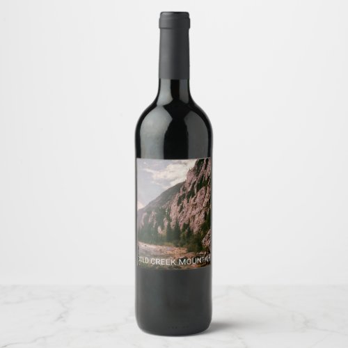 Mountains Beautiful Pine River Creek Rocky Cliffs Wine Label