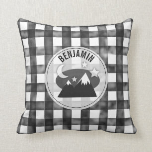 Mountains Black And White Gingham Nursery Throw Pillow