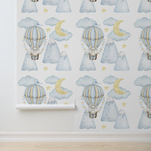 Mountains Blue Hot Air Balloon Bunny Moon Clouds Wallpaper