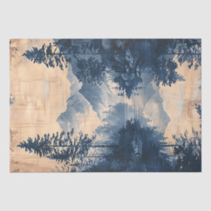 Mountains Blue Ink Painting Chinoiserie Decoupage Tissue Paper