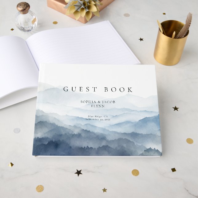 Mountains Blue Ridge Misty Modern Wedding Guest Book (Front Open)
