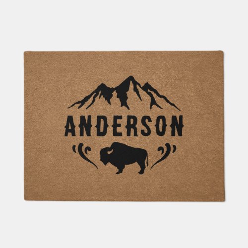 Mountains Buffalo Bison Personalised Family Name Doormat