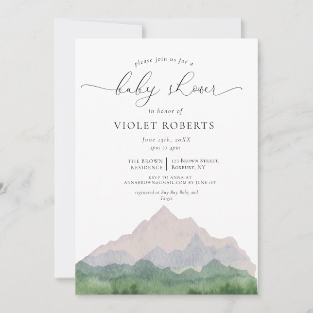 Mountains Calligraphy Gender Neutral Baby Shower  Invitation (Front)