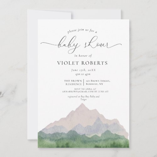 Mountains Calligraphy Gender Neutral Baby Shower  Invitation