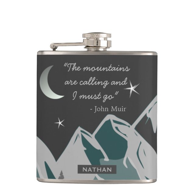 Mountains Calling Quote Night Landscape Custom Flask (Front)