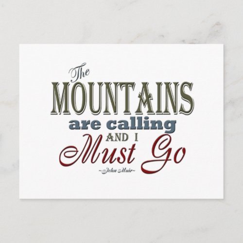 Mountains Calling Typography Quote _ John Muir Postcard