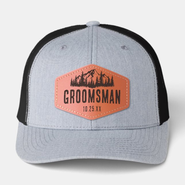 Mountains Camping Bachelor's Trip Groomsman Groom Leather Patch Hat (Front)