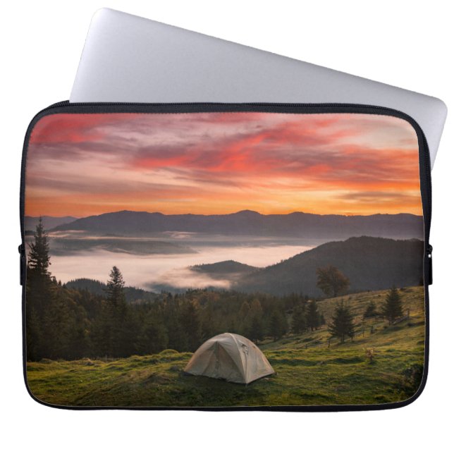 Mountains | Camping Foggy Sunrise Laptop Sleeve (Front)