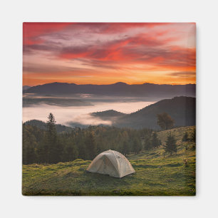 Mountains Camping Foggy Sunrise Magnet