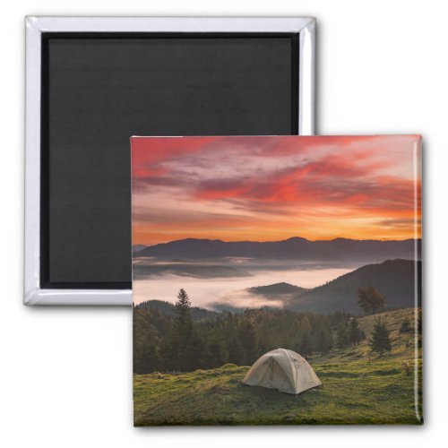 Mountains  Camping Foggy Sunrise Magnet