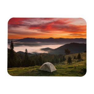 Mountains Camping Foggy Sunrise Magnet