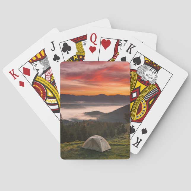 Mountains | Camping Foggy Sunrise Poker Cards (Back)