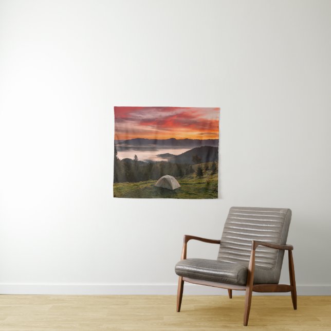 Mountains | Camping Foggy Sunrise Tapestry (In Situ (Horizontal))