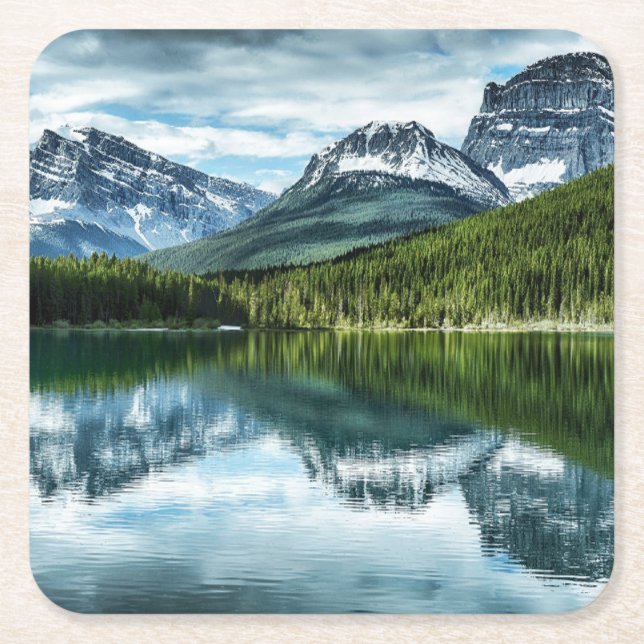 Mountains | Canadian Rockies, Alberta Canada Square Paper Coaster (Front)