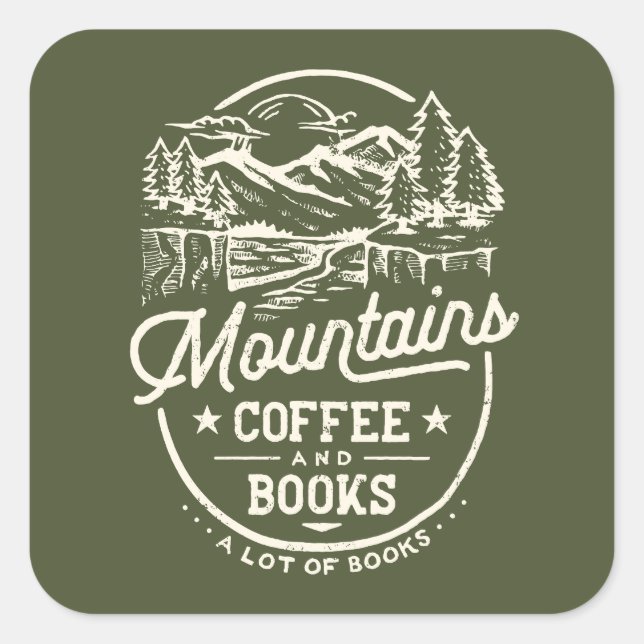 Mountains Coffee Books Vintage Square Sticker (Front)