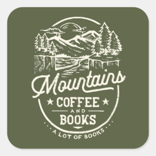 Mountains Coffee Books Vintage Square Sticker