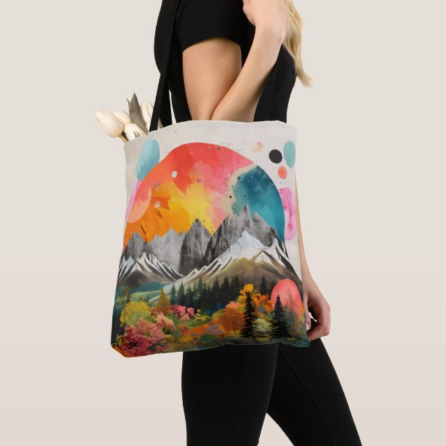 Mountains Colorful Collage Tote Bag (Close Up)