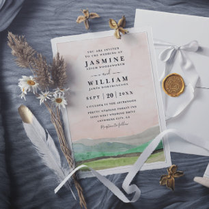Mountains Countryside Rustic Elegant Wedding Invitation