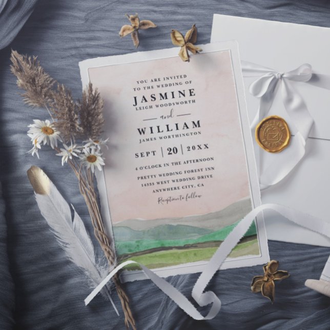 Mountains Countryside Rustic Elegant Wedding Invitation (Creator Uploaded)