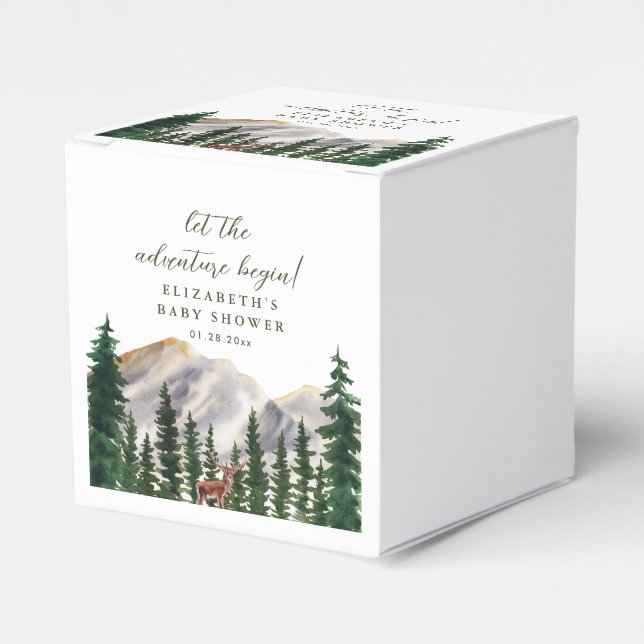 Mountains Deer Baby Shower Favor Boxes (Front Side)