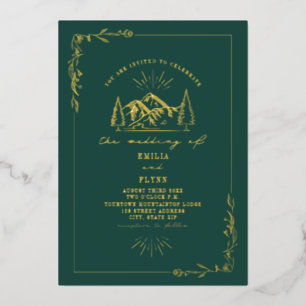 Mountains Emerald Wedding  Foil Invitation