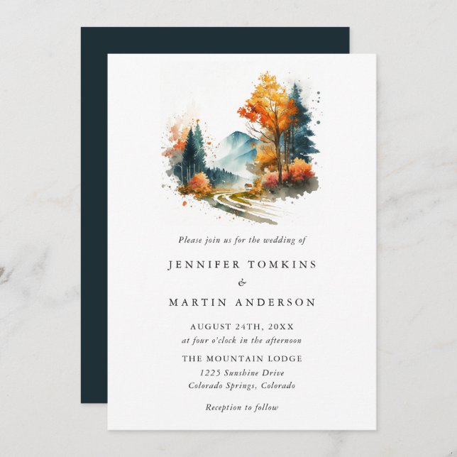 Mountains Fall Forest Wedding Invitation (Front/Back)