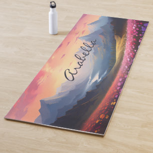 Mountains Flower Field Nature Sunset Meditation Yoga Mat