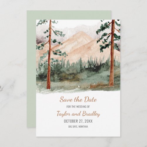 Mountains Fog Spruce Pine Trees Rustic Save The Date