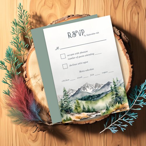 Mountains Forest Adventure Begins Rustic Wedding RSVP Card