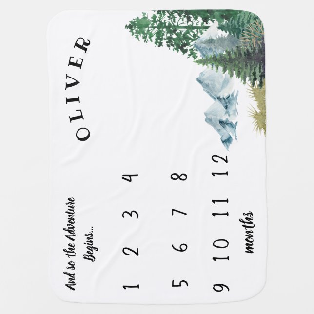 Mountains Forest Baby Milestone Blanket (Front)
