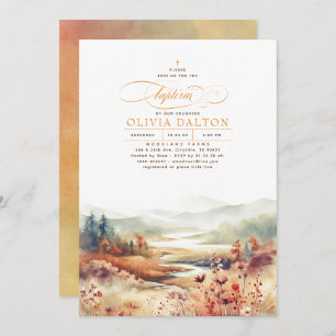 Mountains Forest Fall Nature Baptism Invitation