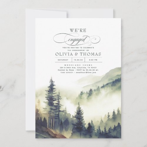 Mountains Forest Fog Evening Engagement Party Invitation