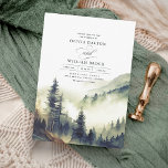 Mountains Forest Fog Evening Landscape Wedding Invitation<br><div class="desc">Transport yourself to a mesmerizing scene of a hazy, ethereal mountainous terrain, with endless rows of lush, verdant forests stretching out as far as the eye can see. For couples who share a deep appreciation for the natural world, or those who have fallen in love amidst the beauty of the...</div>