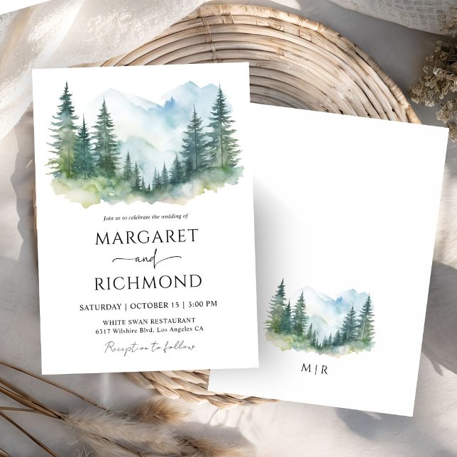 Mountains Forest Landscape Pine Tree Wedding Invitation (Creator Uploaded)