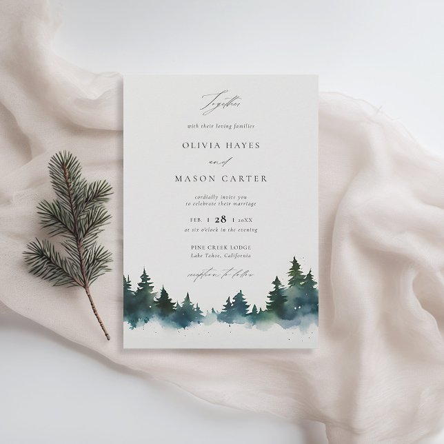 Mountains Forest Outdoor Rustic Elegant Wedding Invitation (winter wedding invitation christmas botanical modern sleek pine tree elegant contemporary rustic)