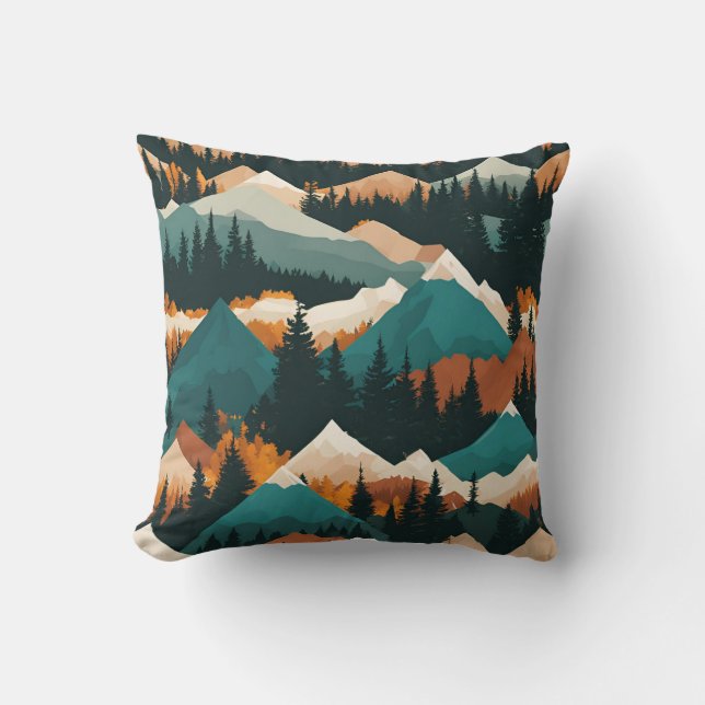 Mountains Forest Pattern Throw Pillow (Front)