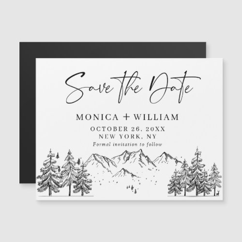 Mountains Forest Save the Date Magnetic Card