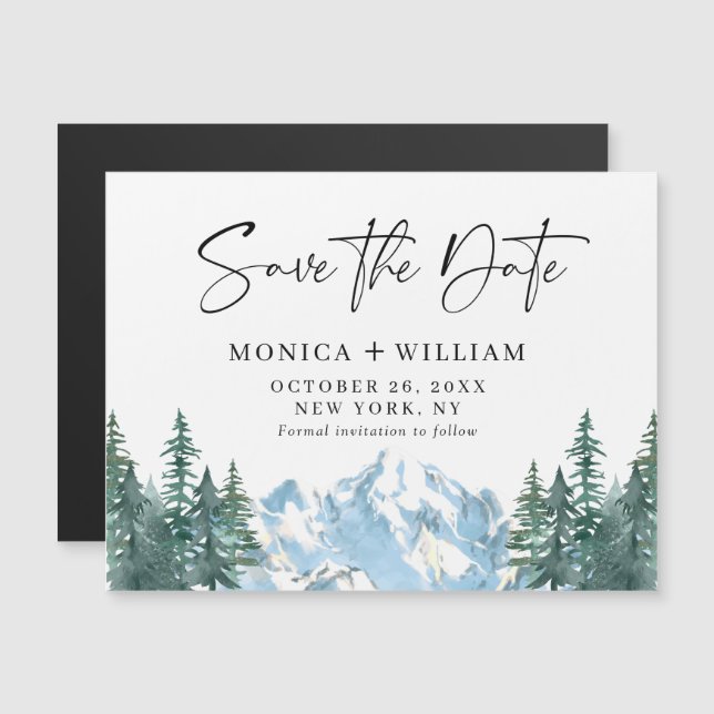 Mountains Forest Save the Date Magnetic Card (Front/Back)